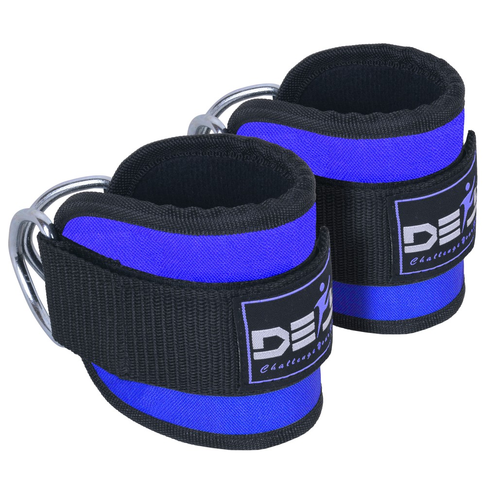Blue Weight Lifting Ankle D Ring Straps Pully Cable Attachment Gym Leg Thigh 