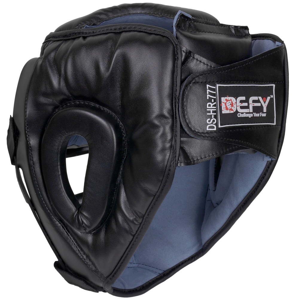 DEFY Head Guard Premium Synthetic Leather MMA Boxing Head Gear Wrestling Black 