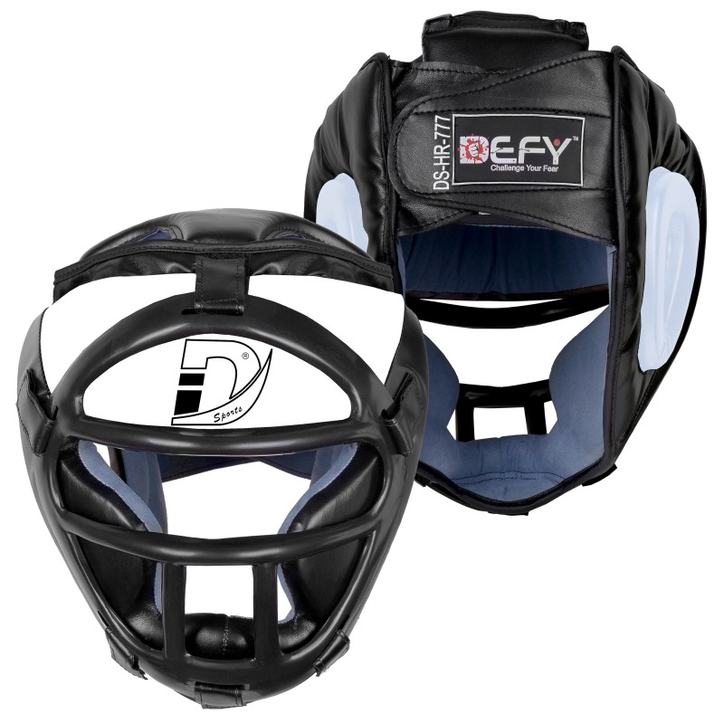 DEFY Boxing Head Guard Premium Synthetic Leather Head Gear MMA UFC Wrestling New White