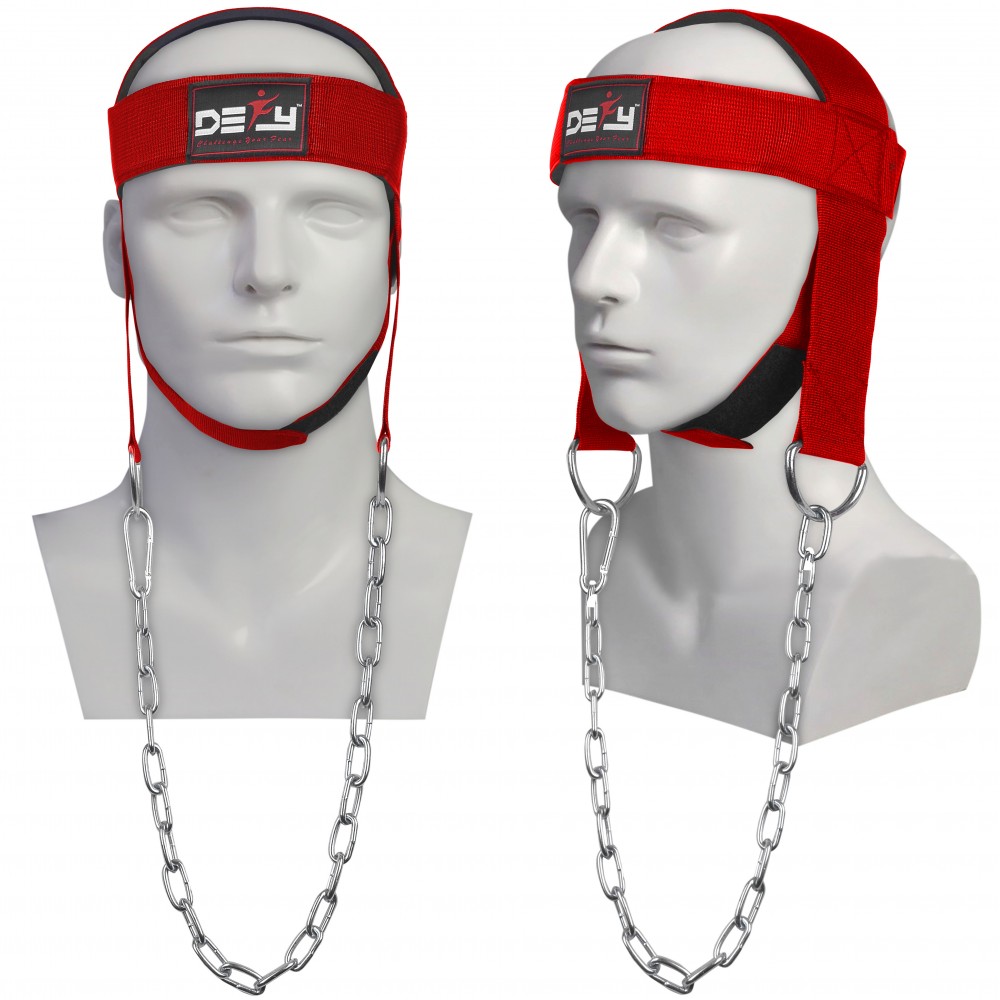 DEFY NEW NYLON WEIGHT LIFTING HEAD HARNESS NECK STRENGTH GYM EXERCISE PADDED RED 