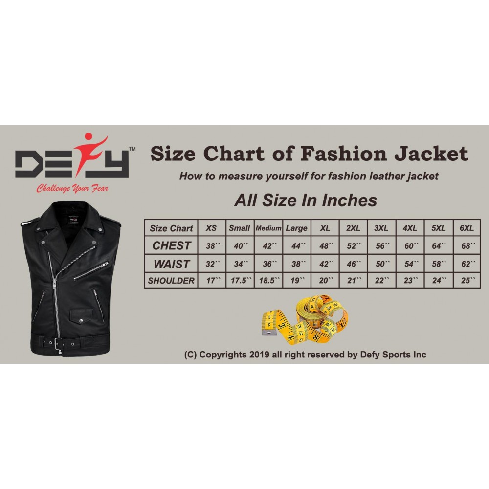 8XL CHEST 64 INCHES DEFY Mens Black Genuine Leather 10 Pockets Motorcycle Biker Vest New 