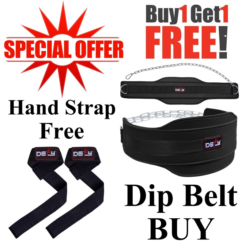 DEFY Offer Buy 1 Get 1 Free Weightlifting Dip Belt & Cotton Hand Strap Black