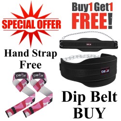 DEFY Offer Buy 1 Get 1 Free Weightlifting Dip Belt & Cotton Hand Strap Pink Camo