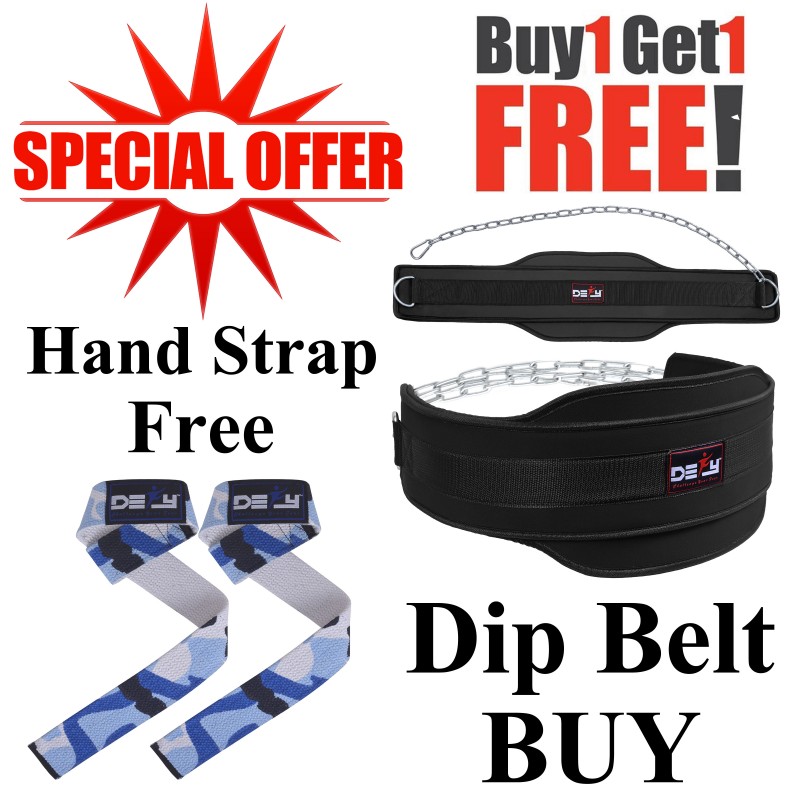 DEFY Offer Buy 1 Get 1 Free Weightlifting Dip Belt & Cotton Hand Strap Blue Camo