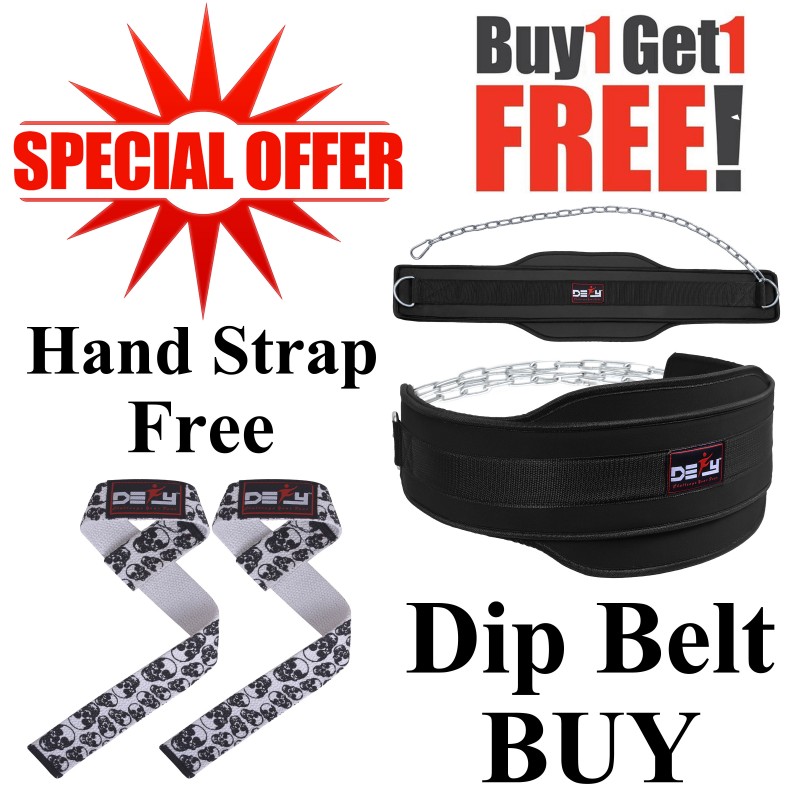DEFY Offer Buy 1 Get 1 Free Weightlifting Dip Belt & Cotton Hand Strap Skull