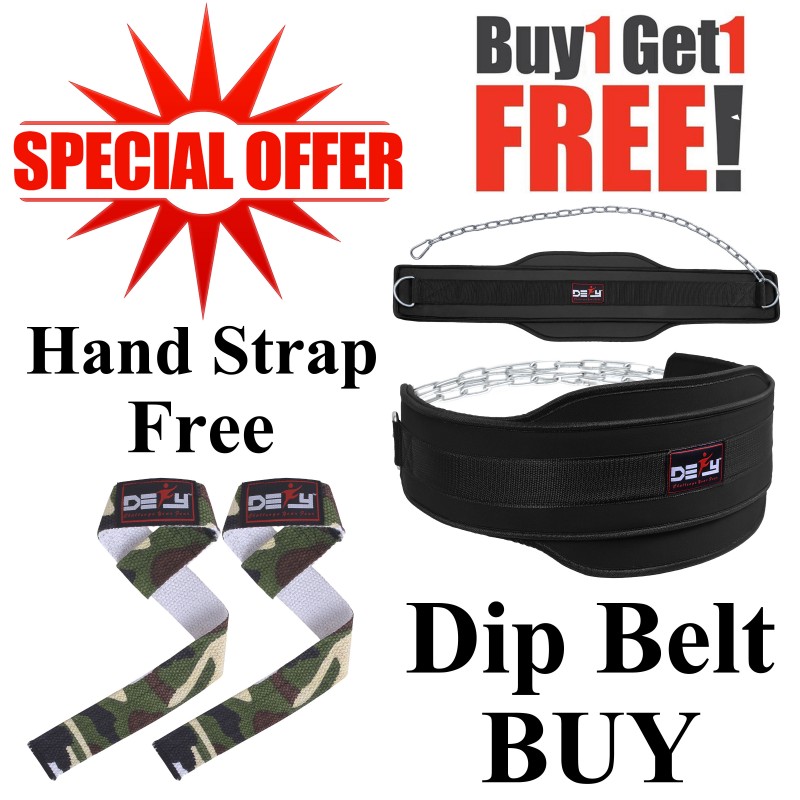 DEFY Offer Buy 1 Get 1 Free Weightlifting Dip Belt & Cotton Hand Strap Green Camo