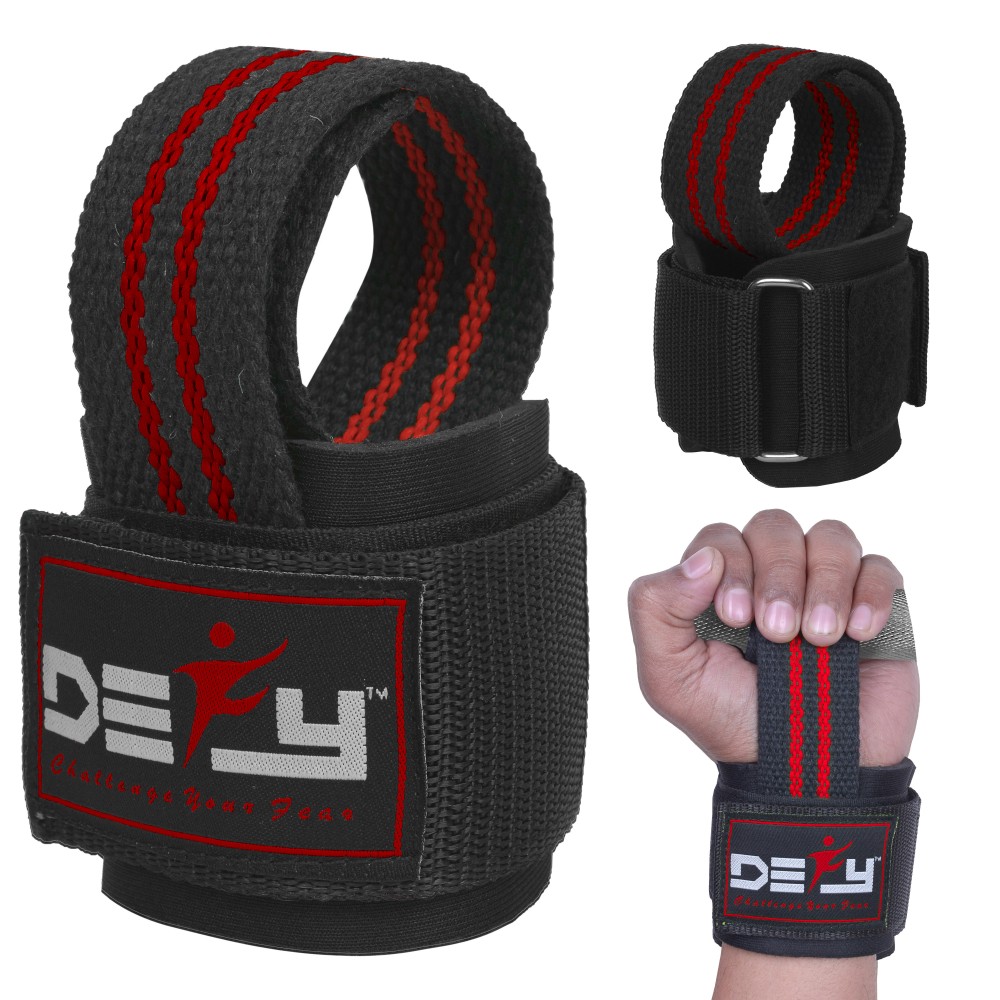DEFY New Weight Lifting Power Training Dip Hook bar Straps Wrist Support Red 