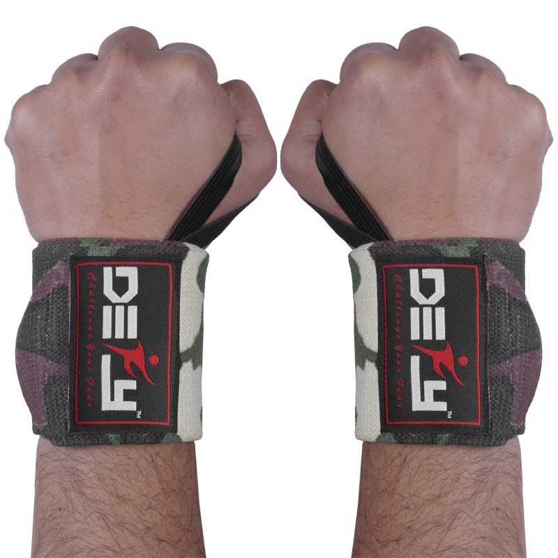 DEFY Power Weight Lifting Wrist Wraps Supports Gym Workout Bandage Straps 18" Green Camo