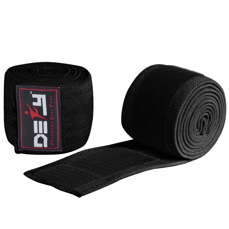 DEFY Weight Lifting Knee Wraps Training Fist Straps Power Lifter Gym Support 72" Black