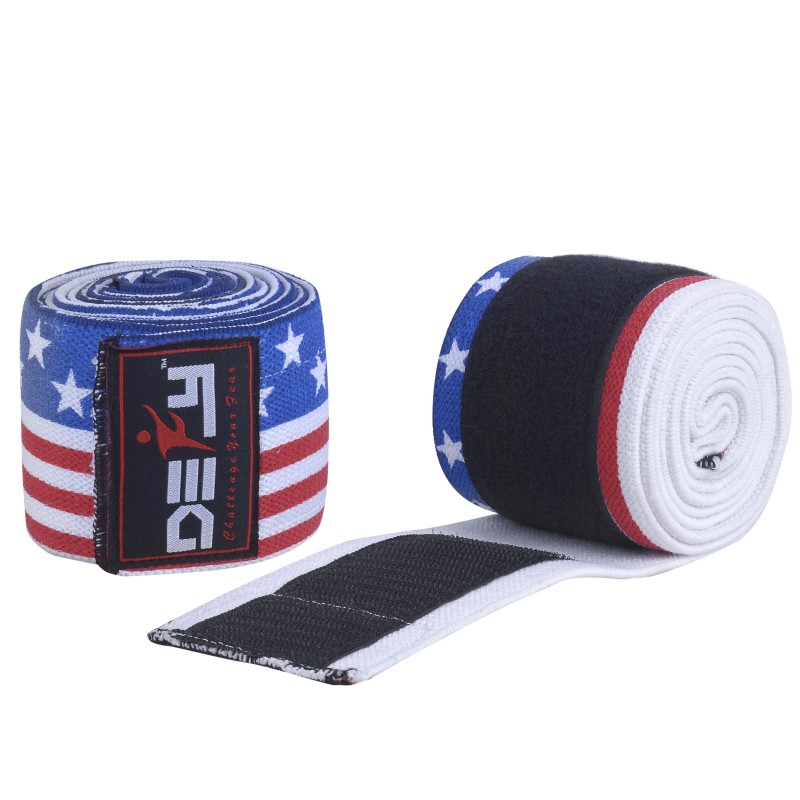 DEFY Weight Lifting Knee Wraps Training Fist Straps Power Lifter Gym Support 72" US Flag
