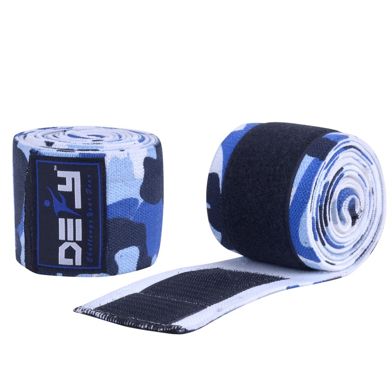 DEFY Weight Lifting Knee Wraps Training Fist Straps Power Lifter Gym Support 72" Blue Camo
