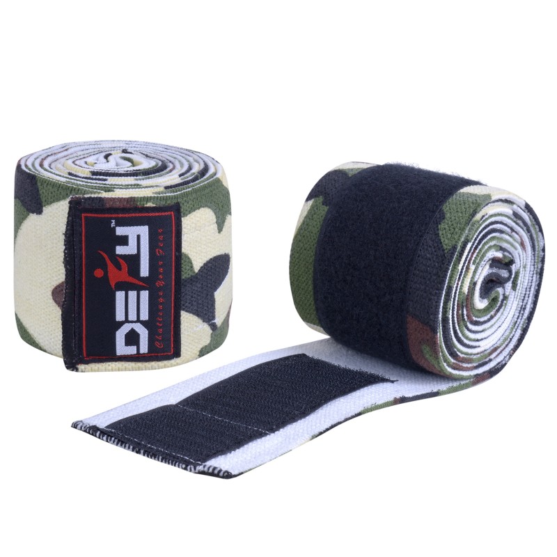 DEFY Weight Lifting Knee Wraps Training Fist Straps Power Lifter Gym Support 72" Green Camo